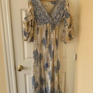 Bohemian Blue and Cream Floral Dress
